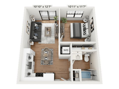 Floor plan for 1 bed, 1 bath, 552 sqft